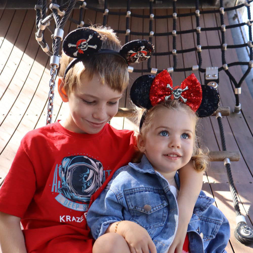 Pirate Red Bow with Black Sequin Headband Animal Ears