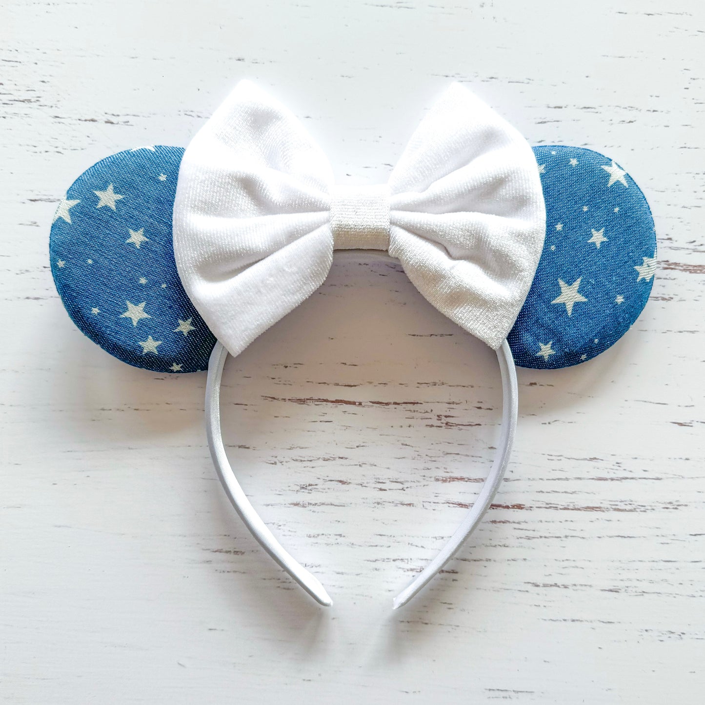 Stars Denim with White Velvet Bow Sequin Headband Animal Ears
