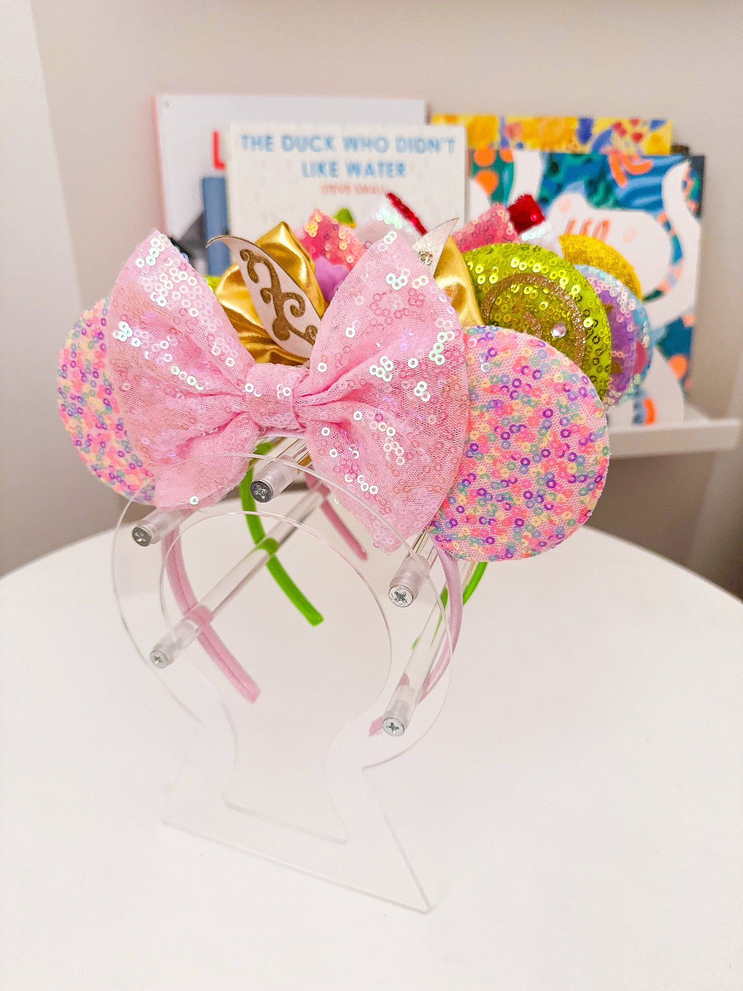 Pink Confetti Sequin Headband Animals Ears with Bow