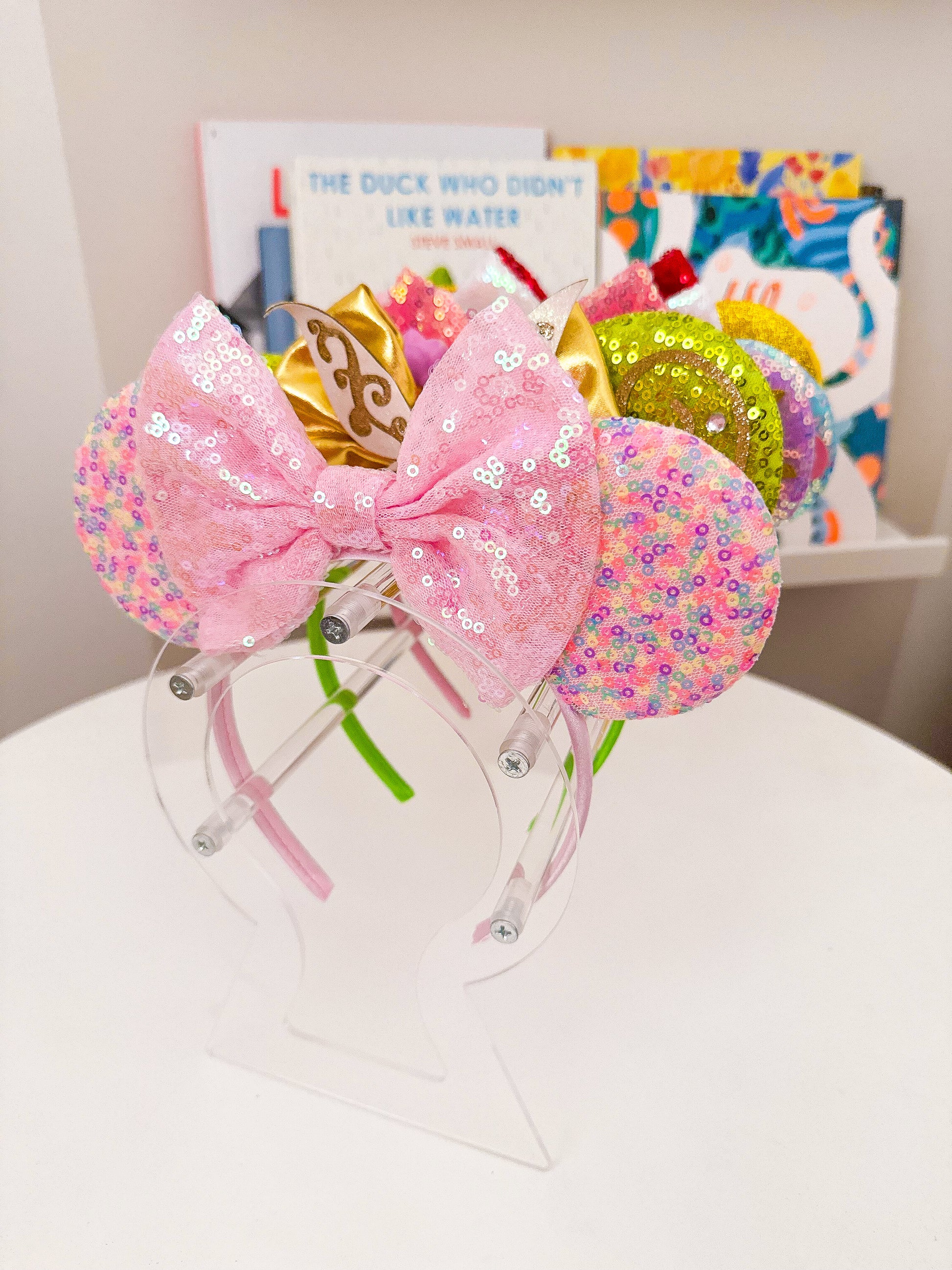 Pink Confetti Sequin Headband Animals Ears with Bow