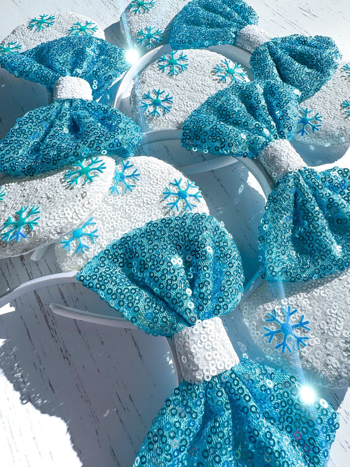 Blue Ice Bow Sequin Headband Animal Ears