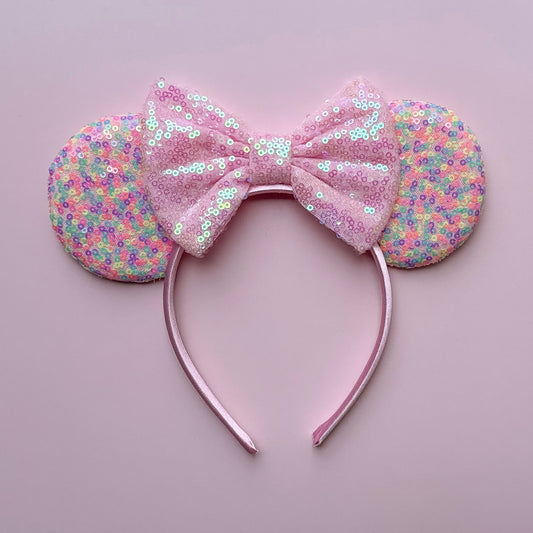 Pink Confetti Sequin Headband Animal Ears with Bow