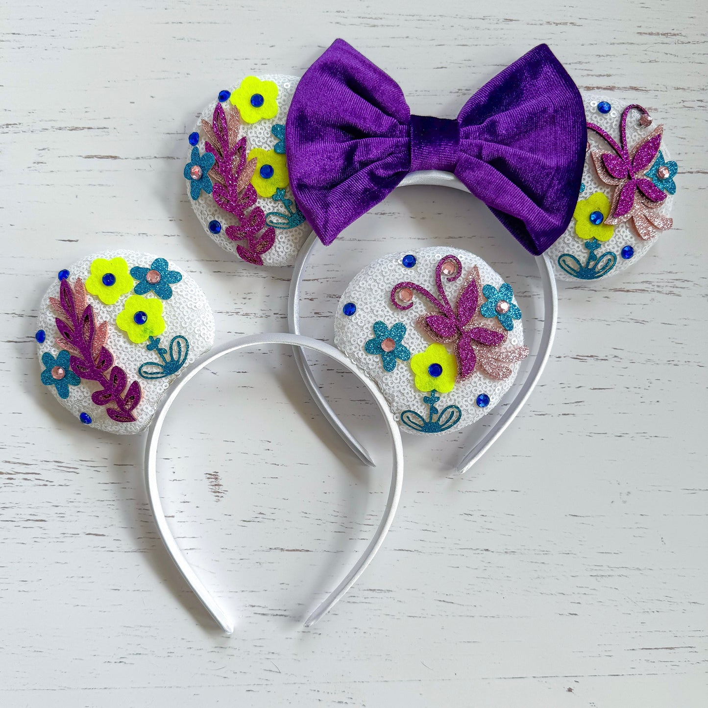 Enchanted Floral Purple Bow Sequin Headband Animal Ears