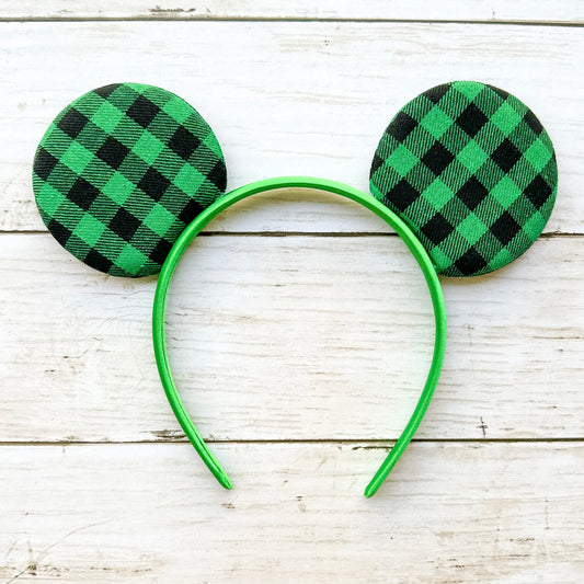 Christmas Green Plaid Headband Animal Ears