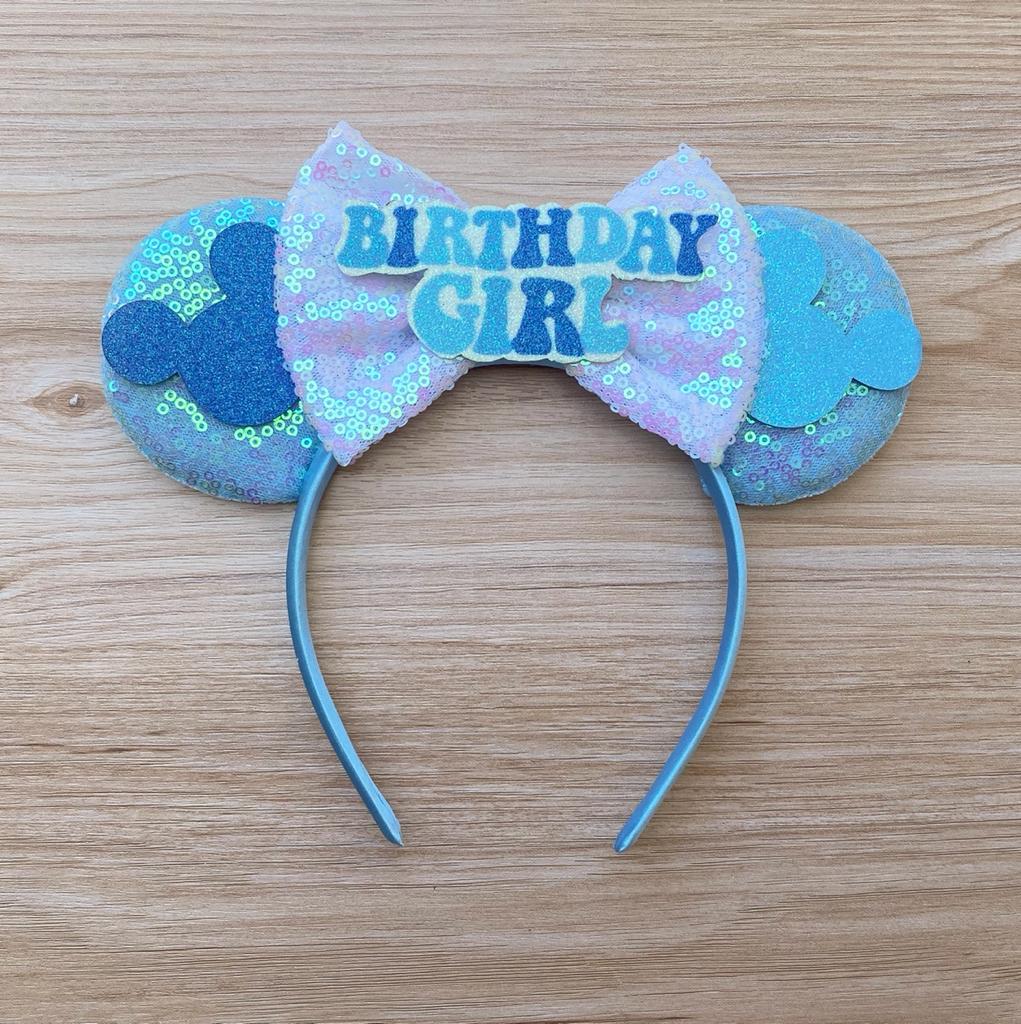 Birthday Girl BLUE Sequin Headband Animal Ears