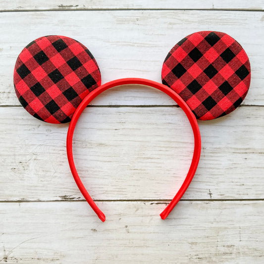 Christmas Red Plaid Headband Animal Ears