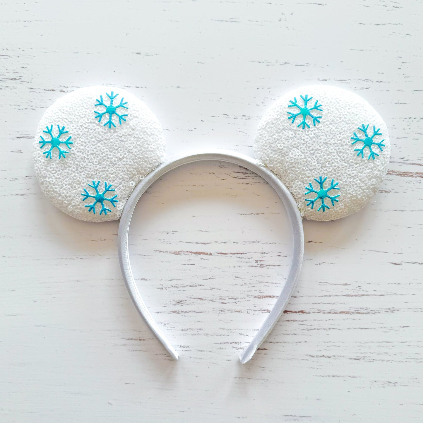Blue Ice Snowflake Sequin Mouse Ears Headband