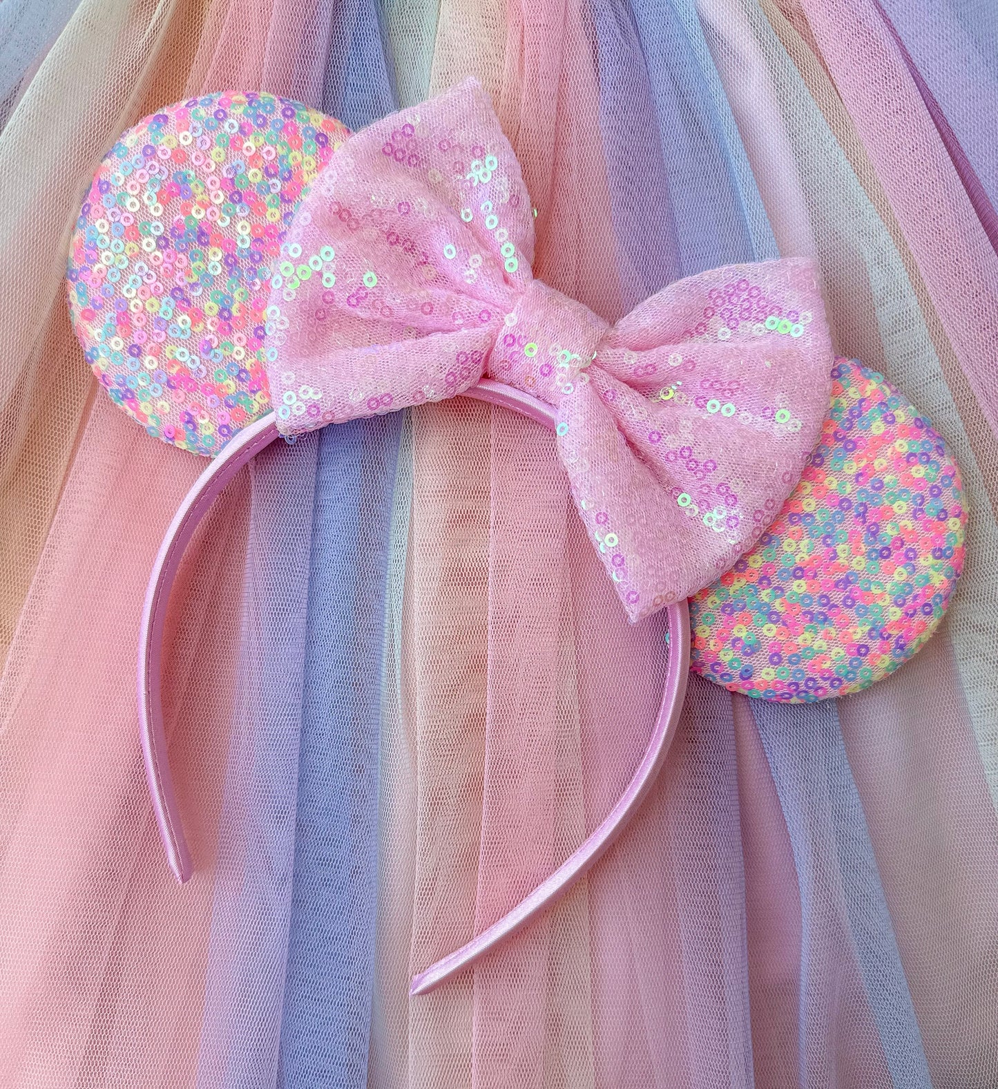 Pink Confetti Sequin Headband Animal Ears with Bow