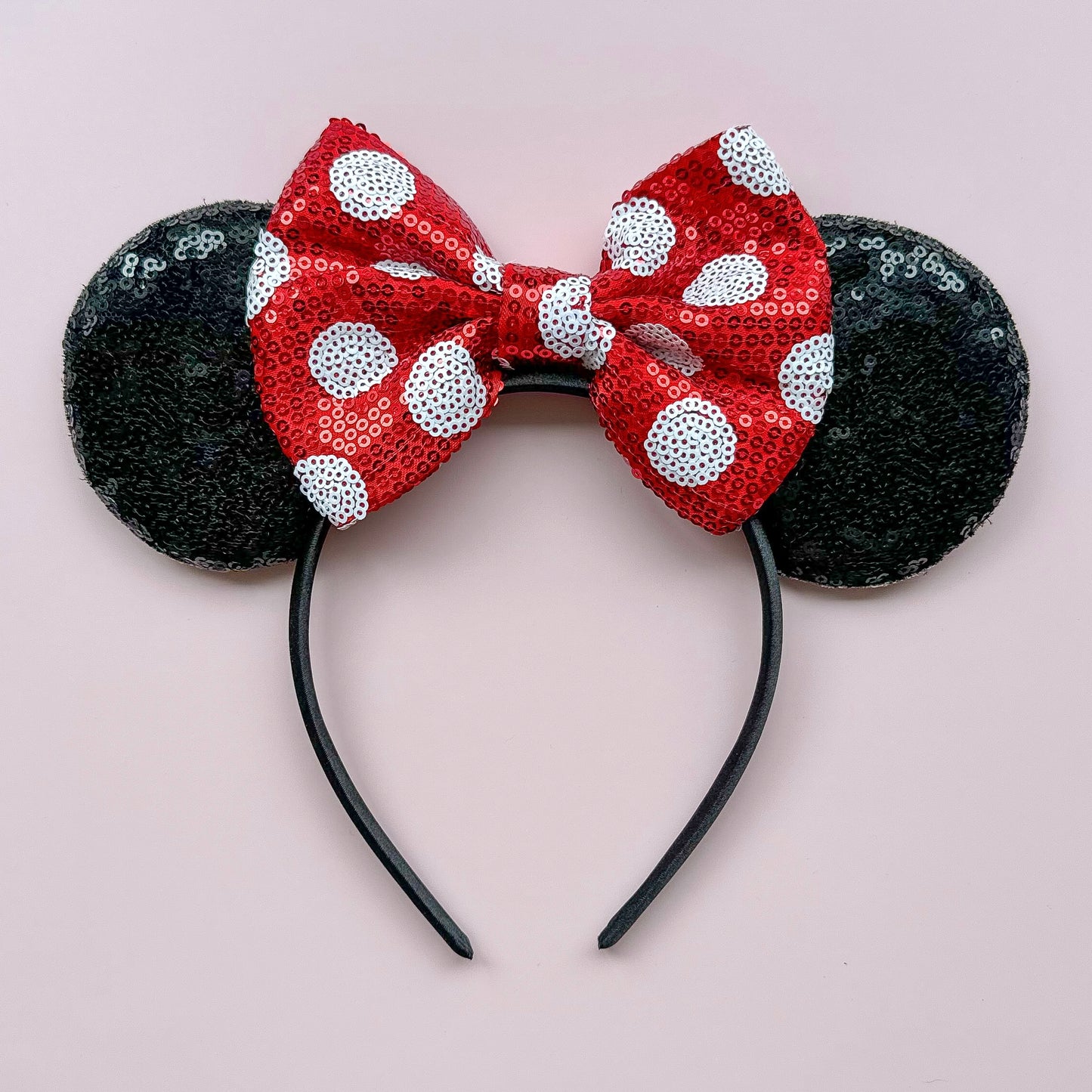 Classic Red Spotted Bow Sequin Headband Animal Ears