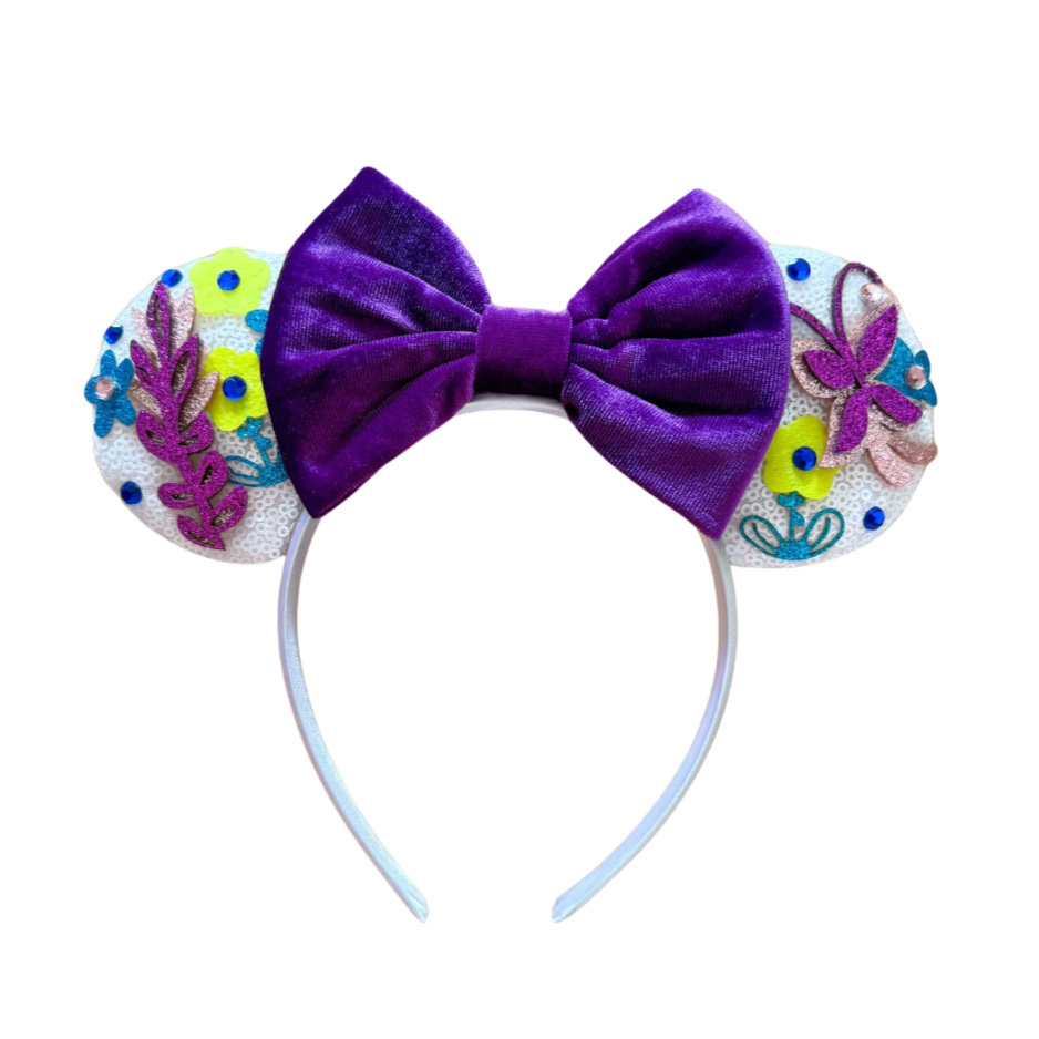 Enchanted Floral Purple Velvet Headband Animal Ears