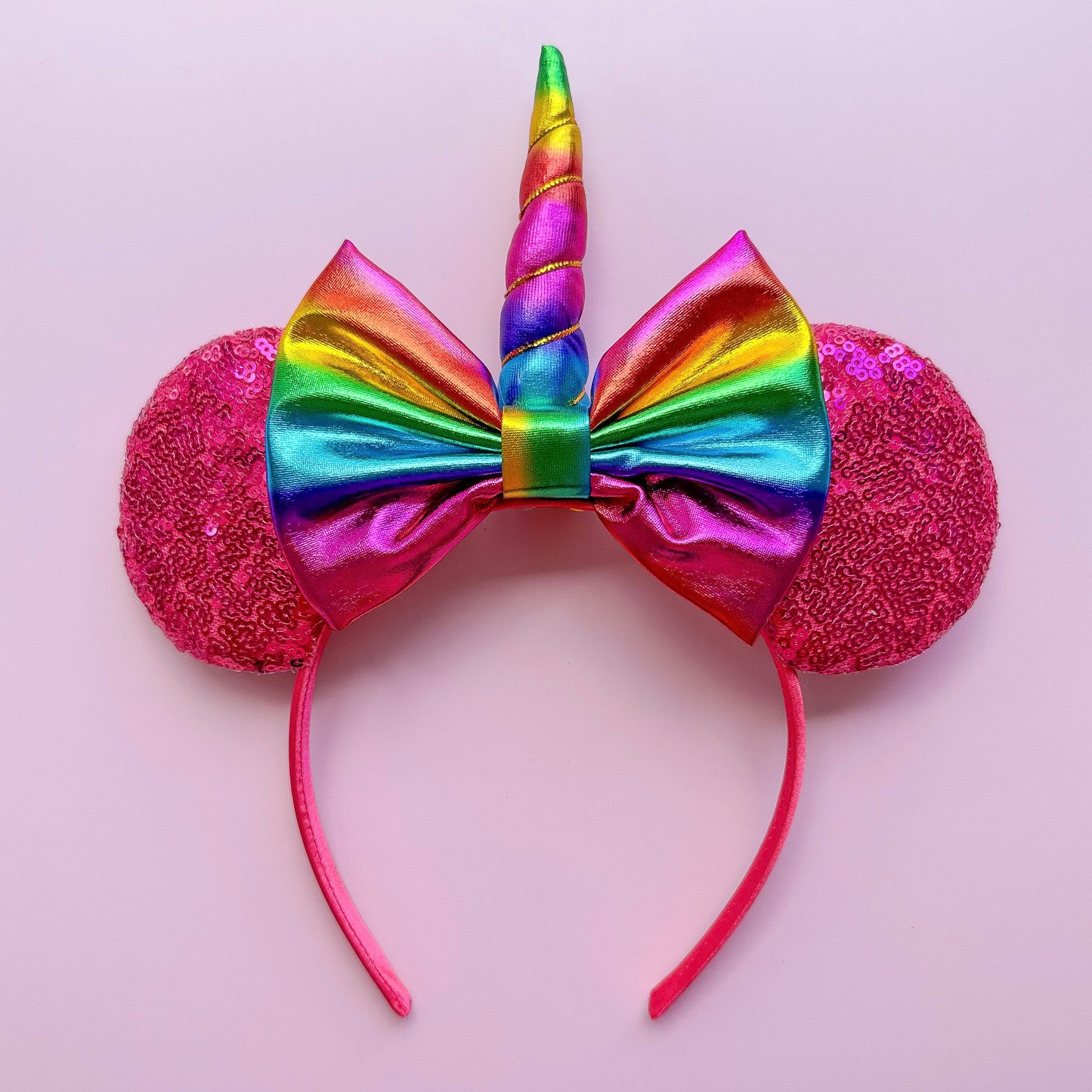 Unicorn Rainbow Fuchsia Sequin Headband Animal Ears
