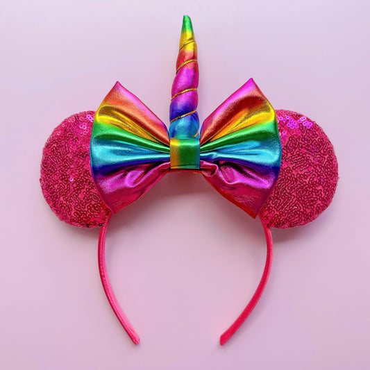 Unicorn Rainbow Fuchsia Sequin Headband Animal Ears
