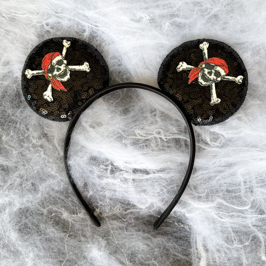 Pirate Black Sequin Mouse Headband Ears